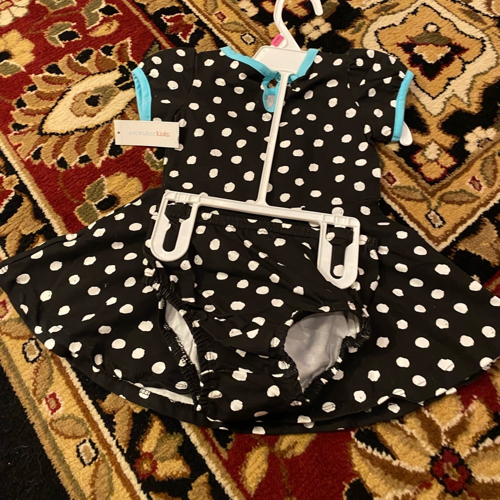 NWT 12M Black Polka Dot Dress with Blue Accents